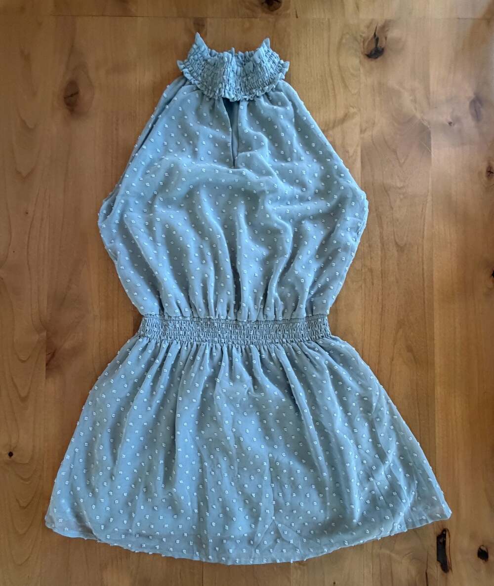 Clip Dot Halter Neck Smocked Waist Mini Dress